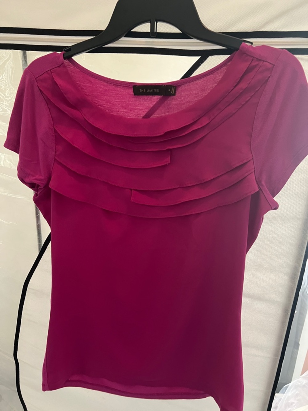 The Limited Magenta Layered Ruffle Short Sleeve Blouse